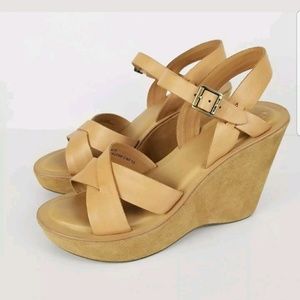 Kork Ease Nude Bette Vacchetta Wedge Sandals 9